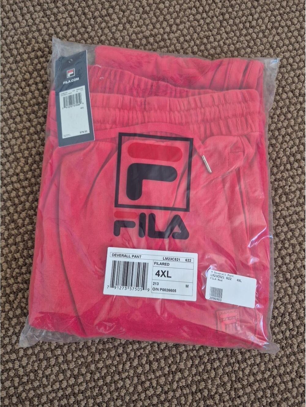 Fila Men's Ravid Velour Red Track Pant Pants 4XL NWT
